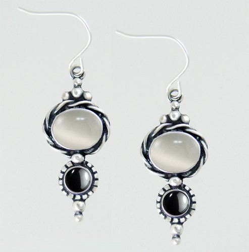 Sterling Silver Drop Dangle Earrings With White Moonstone And Hematite